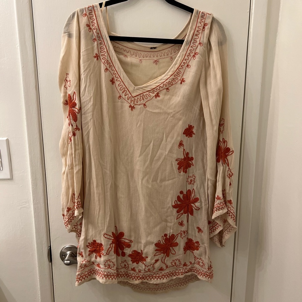 Free People Bell Sleeve Embroidered Dress